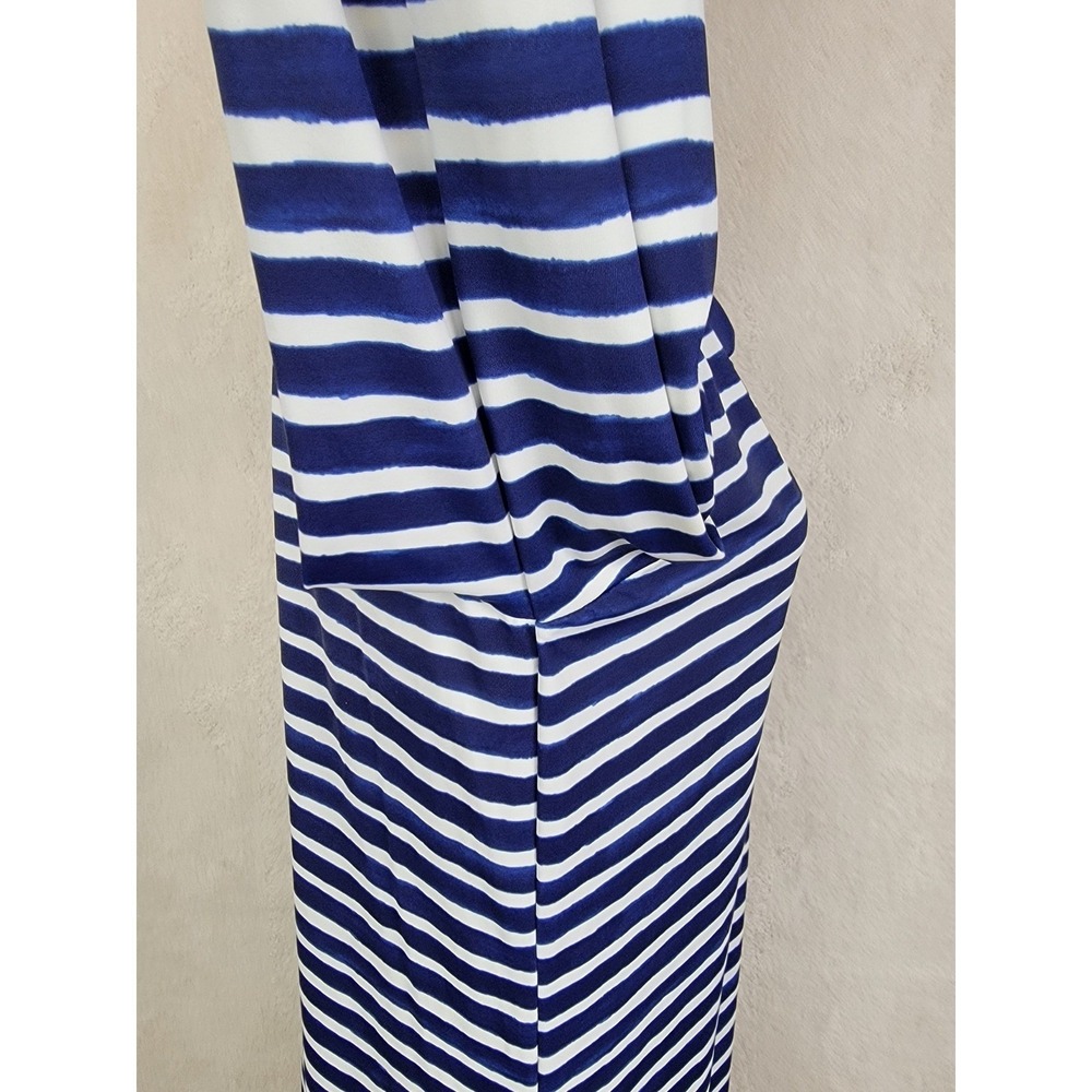 Aqua et Sol Striped Tunic Dress Women L Navy Blue White Split V-Neck Travel - Picture 10 of 12